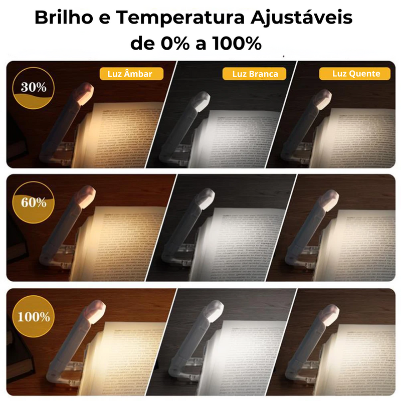 LumiClip Book ✅ Luminária Para Leitura Com Led Recarregável com Temperatura e Brilho Ajustáveis!