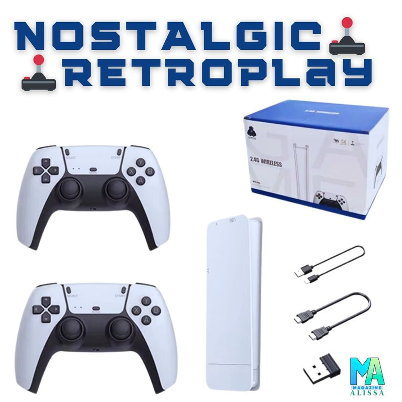 Nostalgic RetroPlay ✅ Mini console Stick com controles PS5 sem fio + de 20.000 Jogos Retrô