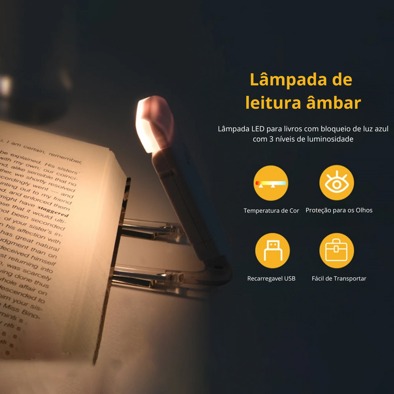 LumiClip Book ✅ Luminária Para Leitura Com Led Recarregável com Temperatura e Brilho Ajustáveis!