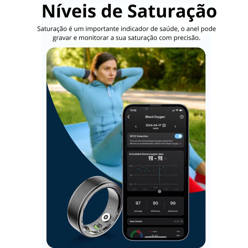 HealthRing Pro ✅ Anel Inteligente de Monitoramento de Saúde e Exercícios - Com aplicativo e a Prova D'agua