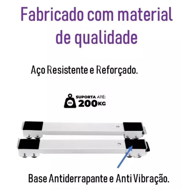 SupportMax ✅ Suporte Base Com Rodinhas Ajustável Máquina Lavar, Fogão, Geladeira E Móveis até 200kg