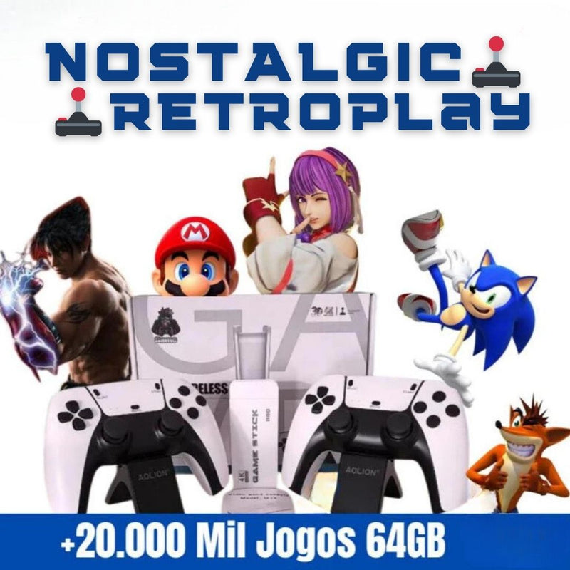 Nostalgic RetroPlay ✅ Mini console Stick com controles PS5 sem fio + de 20.000 Jogos Retrô